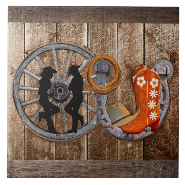 Azulejo Rueda de la carreta herradura herradura de Cowboy  (Frente)