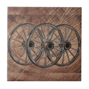 Azulejo Ruedas de vagón de madera de época