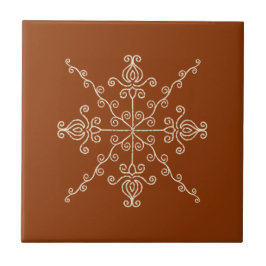 Azulejo Rust Brown Indian Boho Line Art Symmetry Pattern