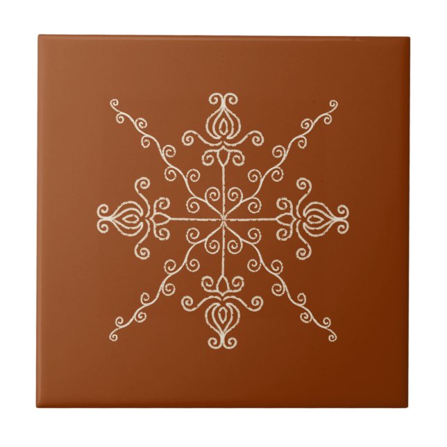 Azulejo Rust Brown Indian Boho Line Art Symmetry Pattern (Frente)