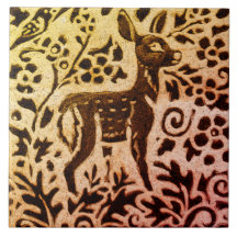 Rust Gold Brown Deer Fawn Floral Autumt Leaf Batik