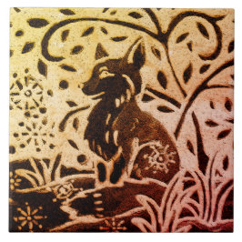 Azulejo Rust Gold Brown Fox Nieve Winter Pine Batik