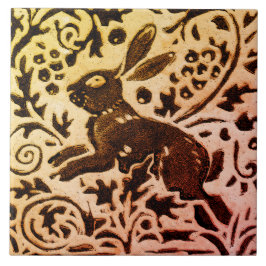 Azulejo Rust Gold Brown Rabbit Floral Otoño deja Batik