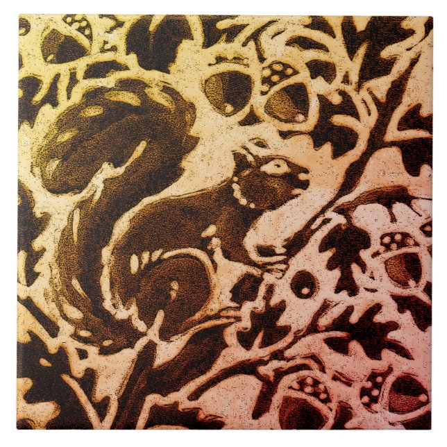 Azulejo Rust Gold Brown Squirrel Floral Autumk Leaf Batik (Frente)