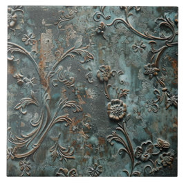 Azulejo Rusted Metal Antique Floral 
