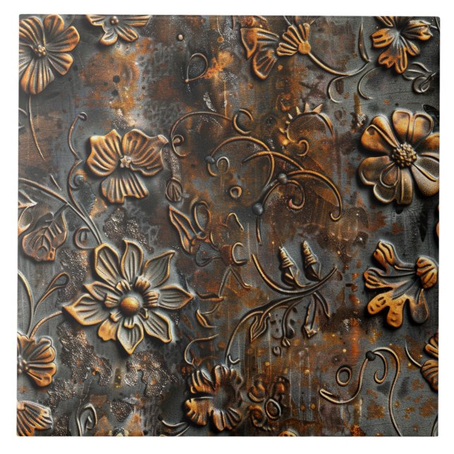 Azulejo Rusted Metal Antique Floral  (Frente)