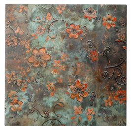 Azulejo Rusted Metal Antique Floral 