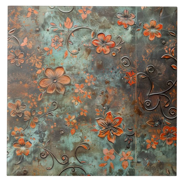 Azulejo Rusted Metal Antique Floral  (Frente)