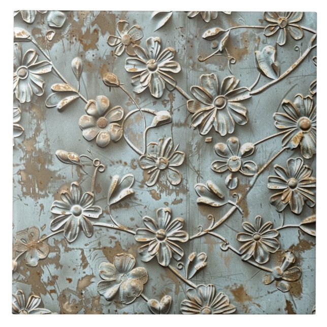 Azulejo Rusted Metal Antique Floral  (Frente)