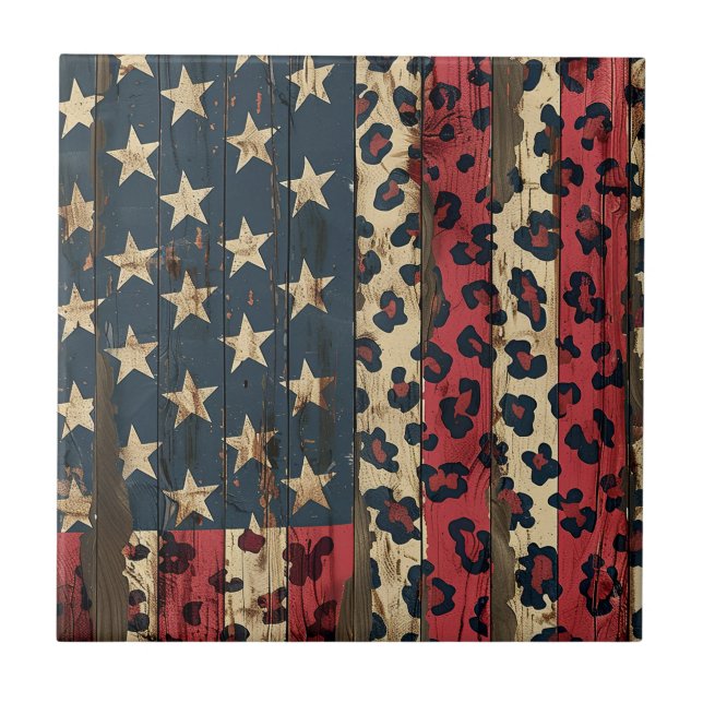 Azulejo Rustic American Flag Leopard Print (1) (Frente)