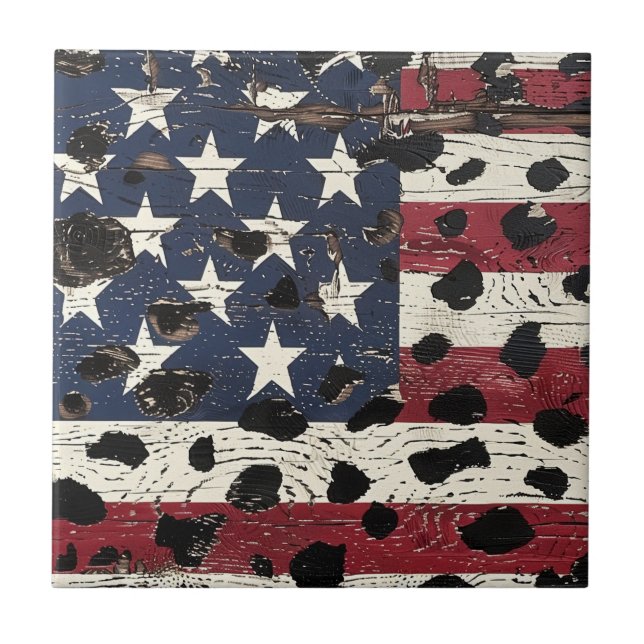 Azulejo Rustic American Flag Leopard Print (2) (Frente)
