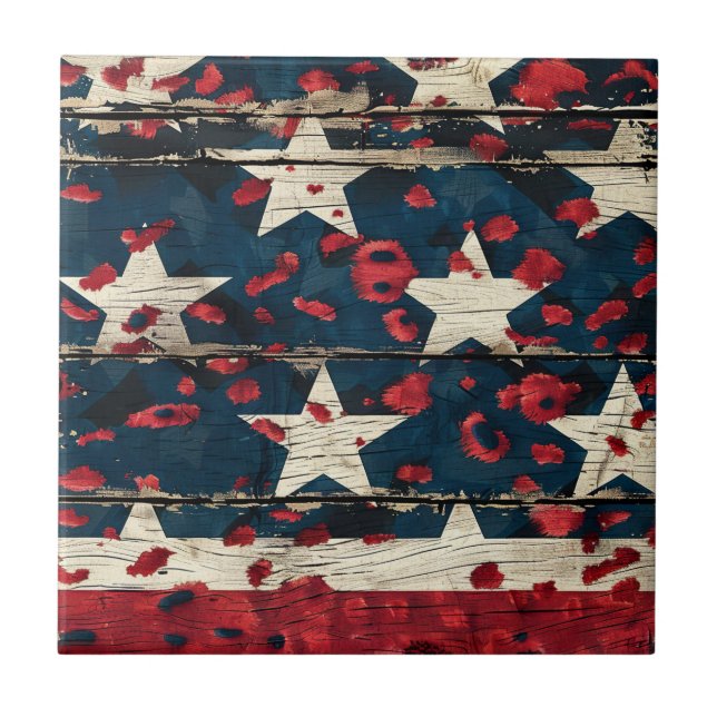 Azulejo Rustic American Flag Leopard Print (5) (Frente)