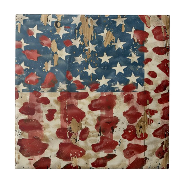 Azulejo Rustic American Flag Leopard Print (6) (Frente)