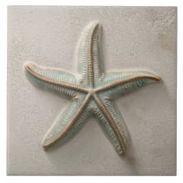 Azulejo Rustic Aqua and Sand Starfish Coastal Relief