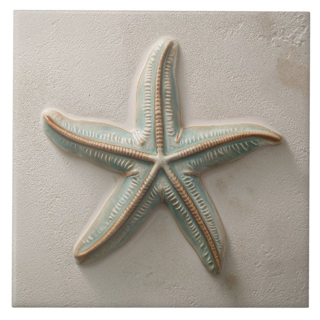 Azulejo Rustic Aqua and Sand Starfish Coastal Relief (Frente)