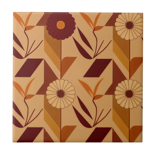Azulejo Rustic Autumn Floral Geometric Pattern (4) (Frente)