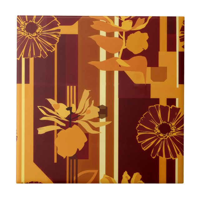 Azulejo Rustic Autumn Floral Geometric Pattern (5) (Frente)