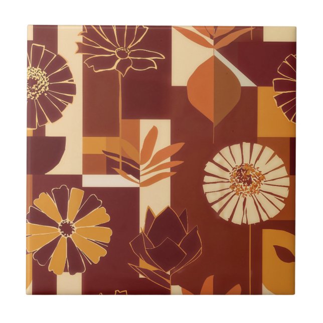 Azulejo Rustic Autumn Floral Geometric Pattern (6) (Frente)