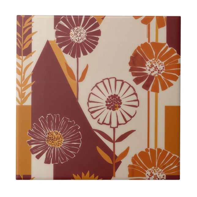 Azulejo Rustic Autumn Floral Geometric Pattern (8) (Frente)