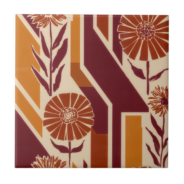 Azulejo Rustic Autumn Floral Geometric Pattern (9) (Frente)