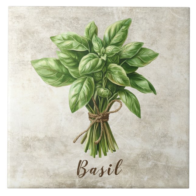 Azulejo Rustic Basil Herb Spice Faux Ceramic Tile (Frente)