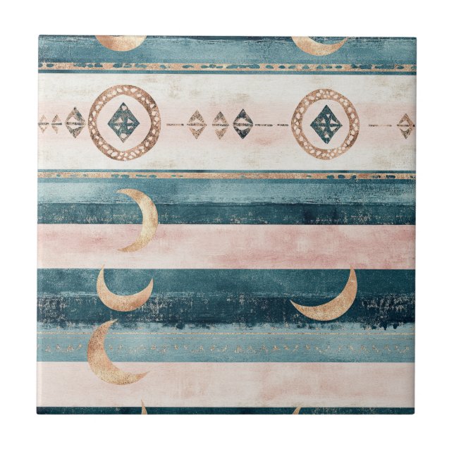 Azulejo Rustic Celestial Stripe Moon Sun Earthy (10) (Frente)