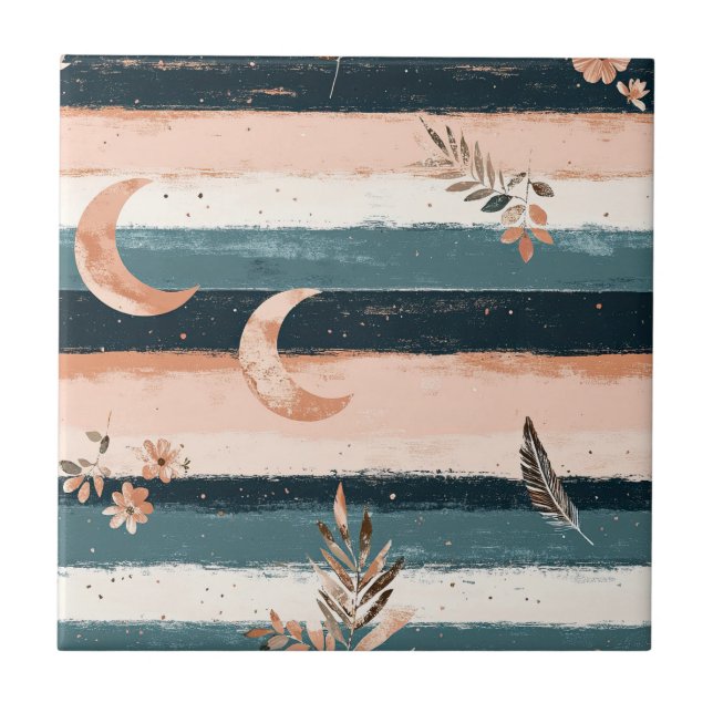 Azulejo Rustic Celestial Stripe Moon Sun Earthy (2) (Frente)