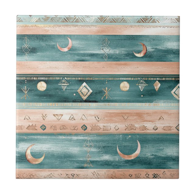 Azulejo Rustic Celestial Stripe Moon Sun Earthy (9) (Frente)