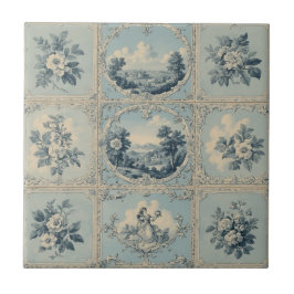 Azulejo Rustic Country Floral Motif Distressed Mute Tones