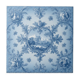 Azulejo Rustic Country Floral Motif Dusty Blue Muted Tones