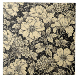 Azulejo Rustic Country Floral Motifs Monochrome Distressed