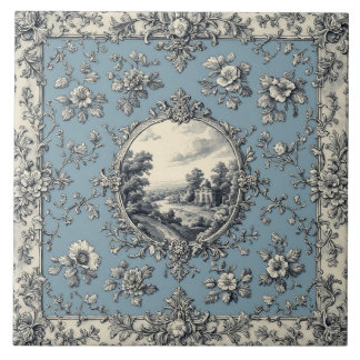 Azulejo Rustic Country Floral Motifs Mute Tones Distressed