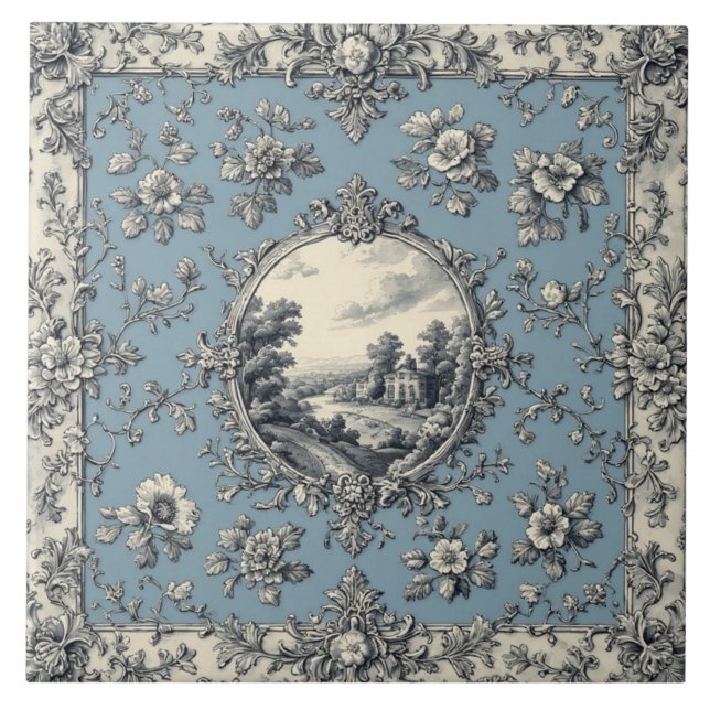 Azulejo Rustic Country Floral Motifs Mute Tones Distressed (Frente)