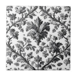 Azulejo Rustic Countryside Floral Motif Monochrome Elegant