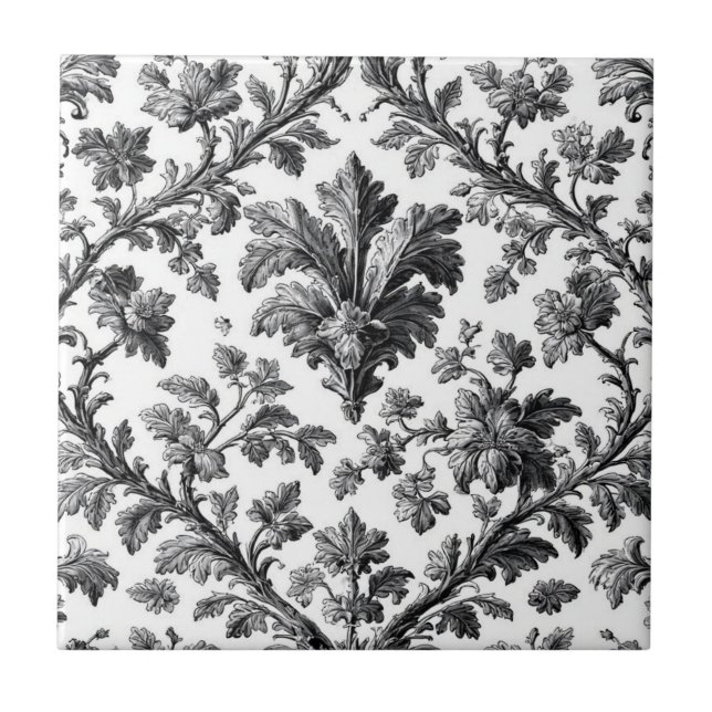 Azulejo Rustic Countryside Floral Motif Monochrome Elegant (Frente)