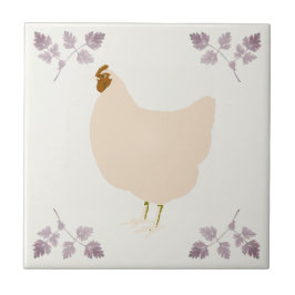 Azulejo Rustic Hen Chicken and Chervil Herbs Ceramic Tile