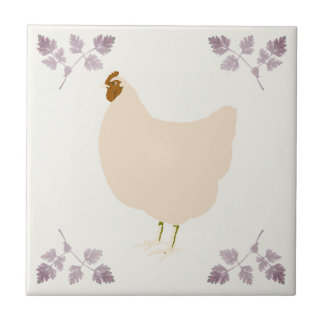 Azulejo Rustic Hen Chicken and Chervil Herbs Ceramic Tile