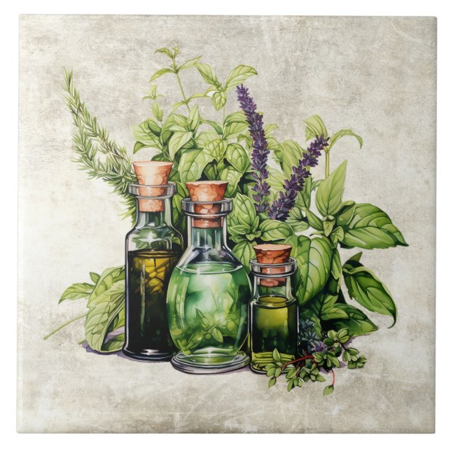 Azulejo Rustic Herbs Beautiful Vintage Bottles (Frente)