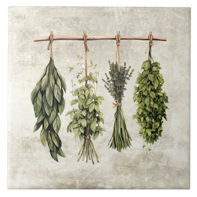 Azulejo Rustic Herbs Drying on Twine (Frente)