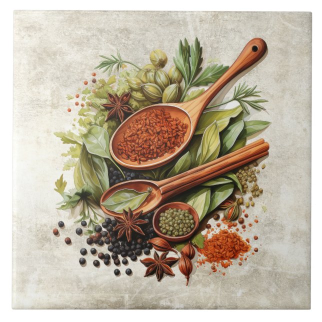 Azulejo Rustic Herbs & Spices Watercolors (Frente)