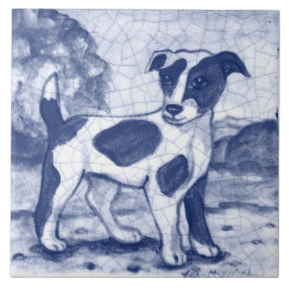 Azulejo Rustic Jack Russell Terrier Dog Blue Delft Dedham