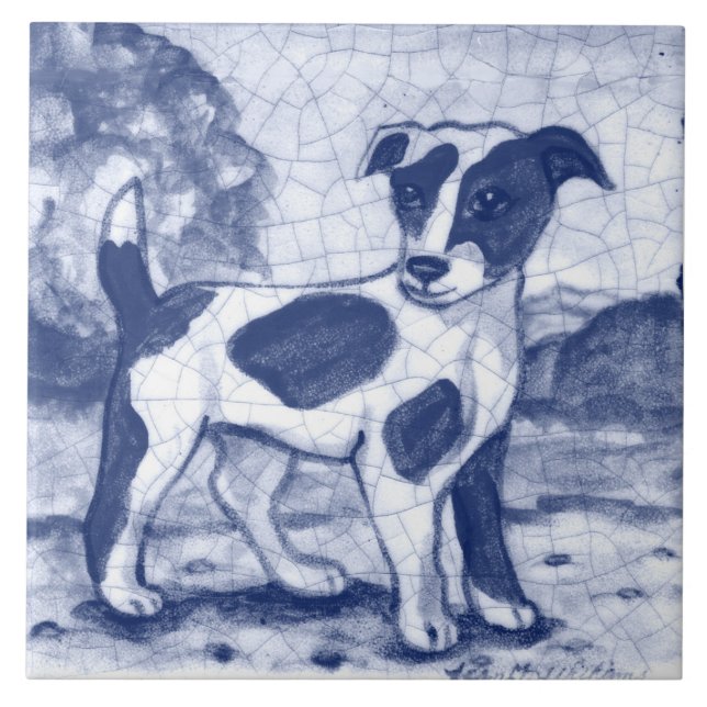 Azulejo Rustic Jack Russell Terrier Dog Blue Delft Dedham (Frente)