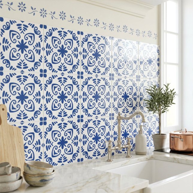 Azulejo Rustic Mediterranean Navy Blue White (Subido por el creador)