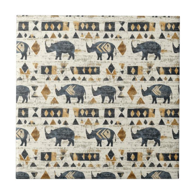 Azulejo Rustic Rhino Tribal Pattern (1) (Frente)