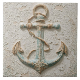 Azulejo Rustic Sand and Aqua Coastal Anchor