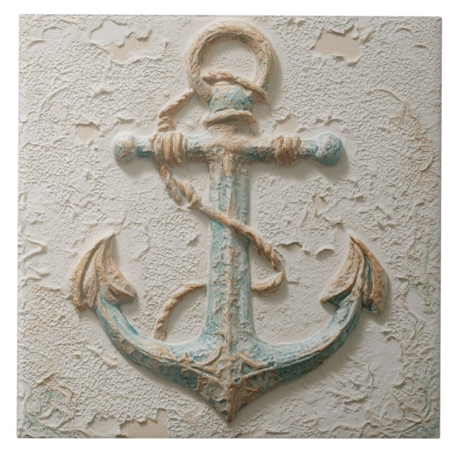 Azulejo Rustic Sand and Aqua Coastal Anchor (Frente)