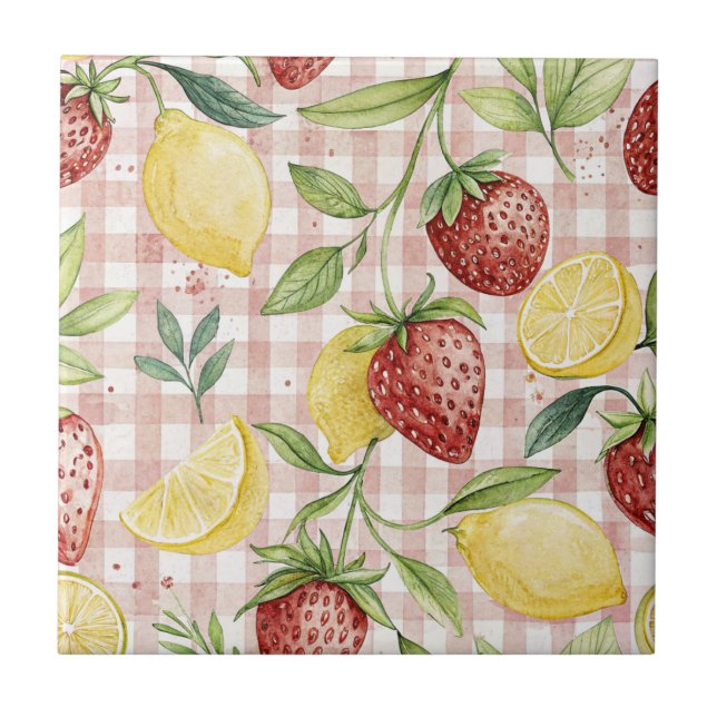 Azulejo Rustic Strawberry & Citrus Earthy Pattern (7) (Frente)