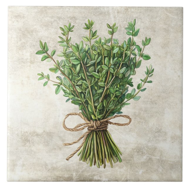 Azulejo Rustic Watercolor Herbs with Twine Design (Frente)
