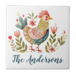 Azulejo Rústica acuarela Rooster Decoración de cocina<br><div class="desc">Una bonito acuarela de arte folclórico baldosa de cocina temática galardonada. Tan lindo como el acento en tu cocina. Diseñado para ti por Blackberry Boulevard.</div>