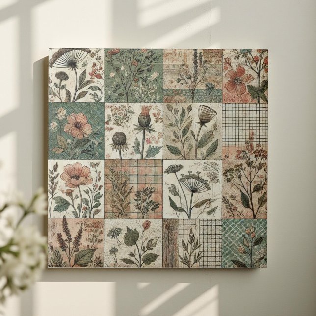 Azulejo Rústica granja Sage Green Patchwork Quilly Floral (Subido por el creador)